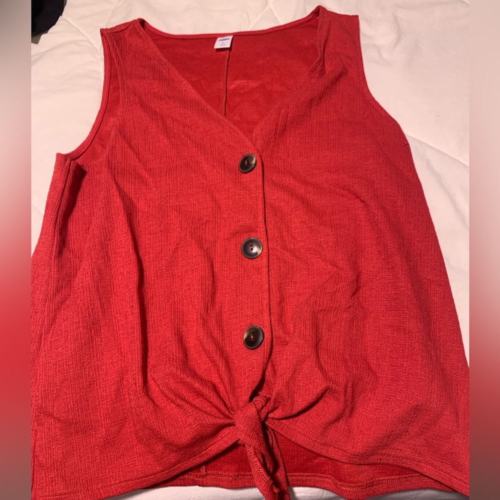 Old Navy Sleeveless Linen Blend Button Down Top M Red